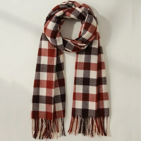 NEW Super Soft Earth Tone Plaid Fringe Scarf - Picture 2 of 6